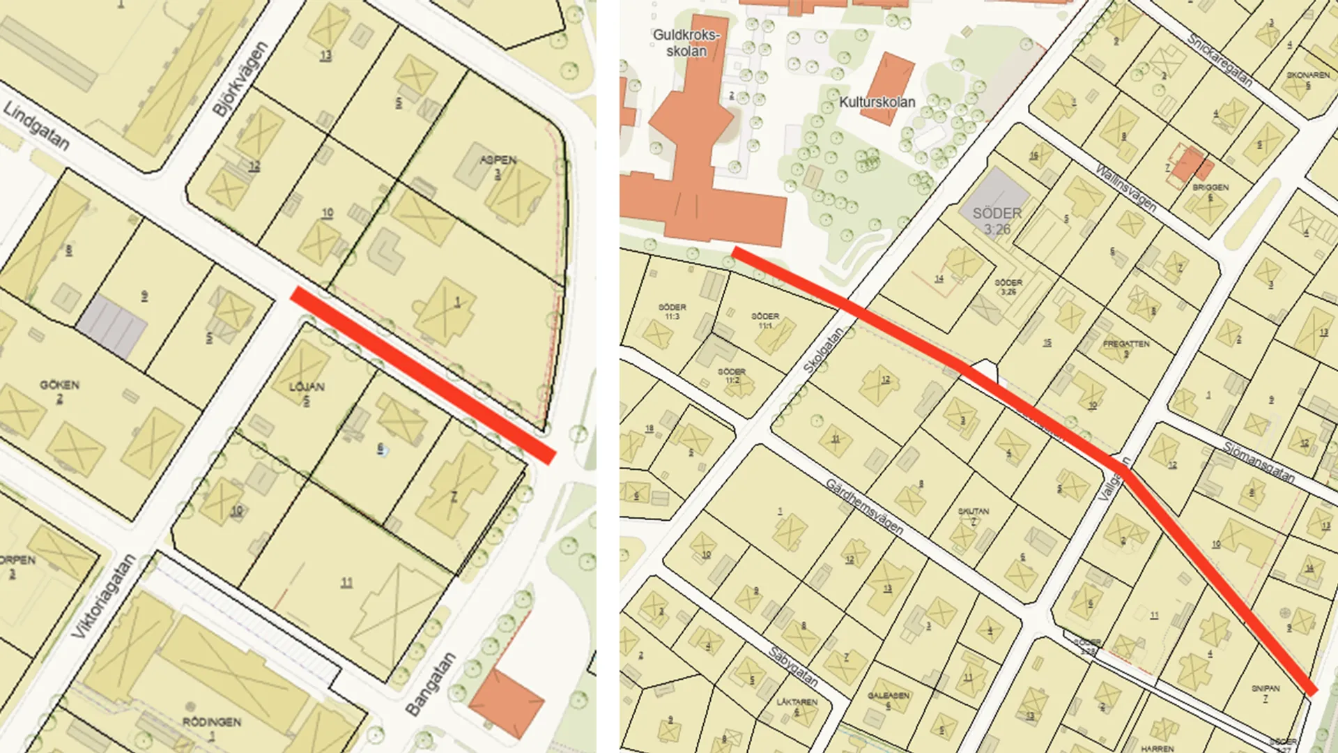 Karta som visar vilka vägar som påverkas av arbetet med avloppsledningar.