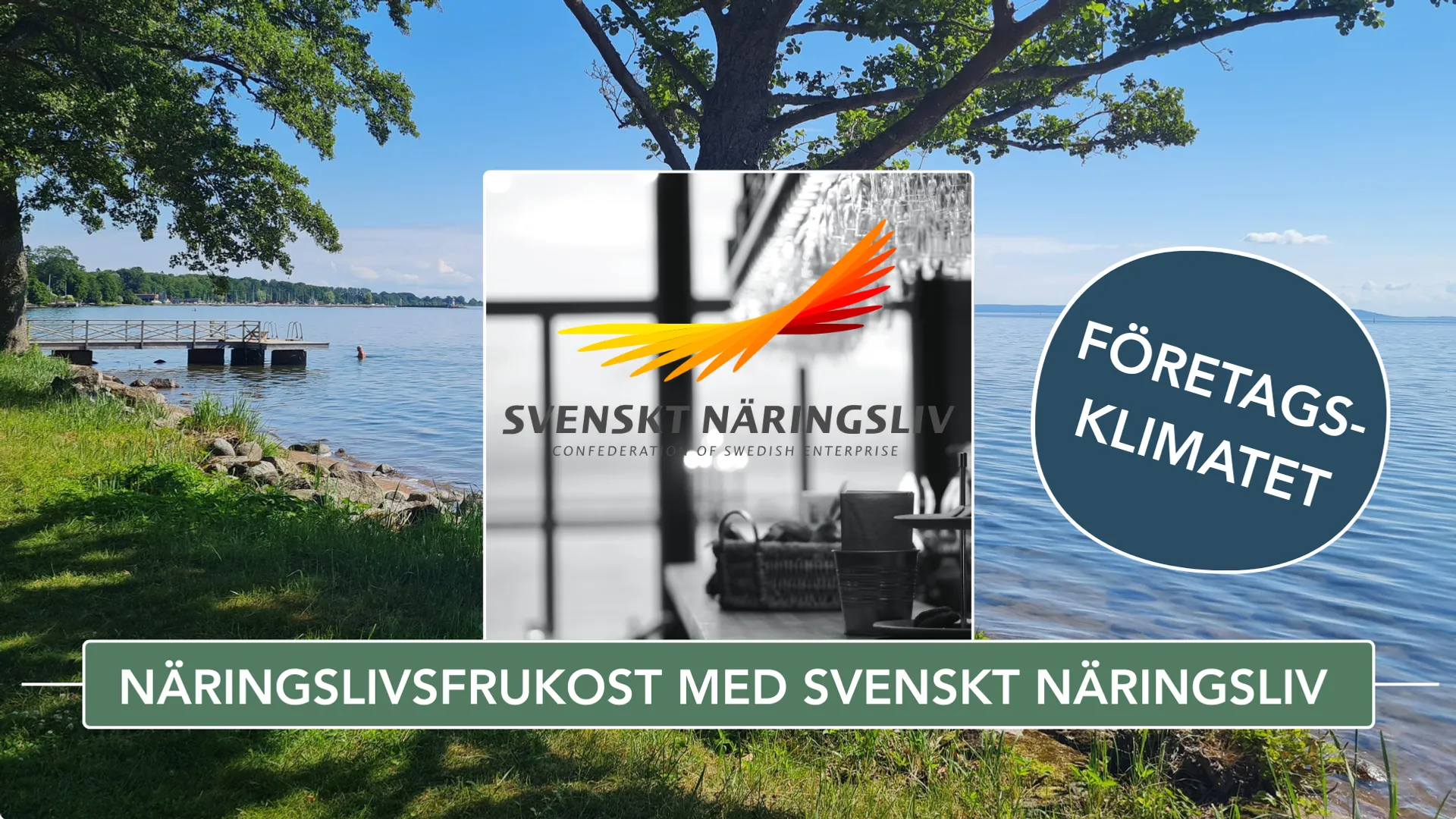 En bild av en sjö, loggan från svenskt näringsliv.