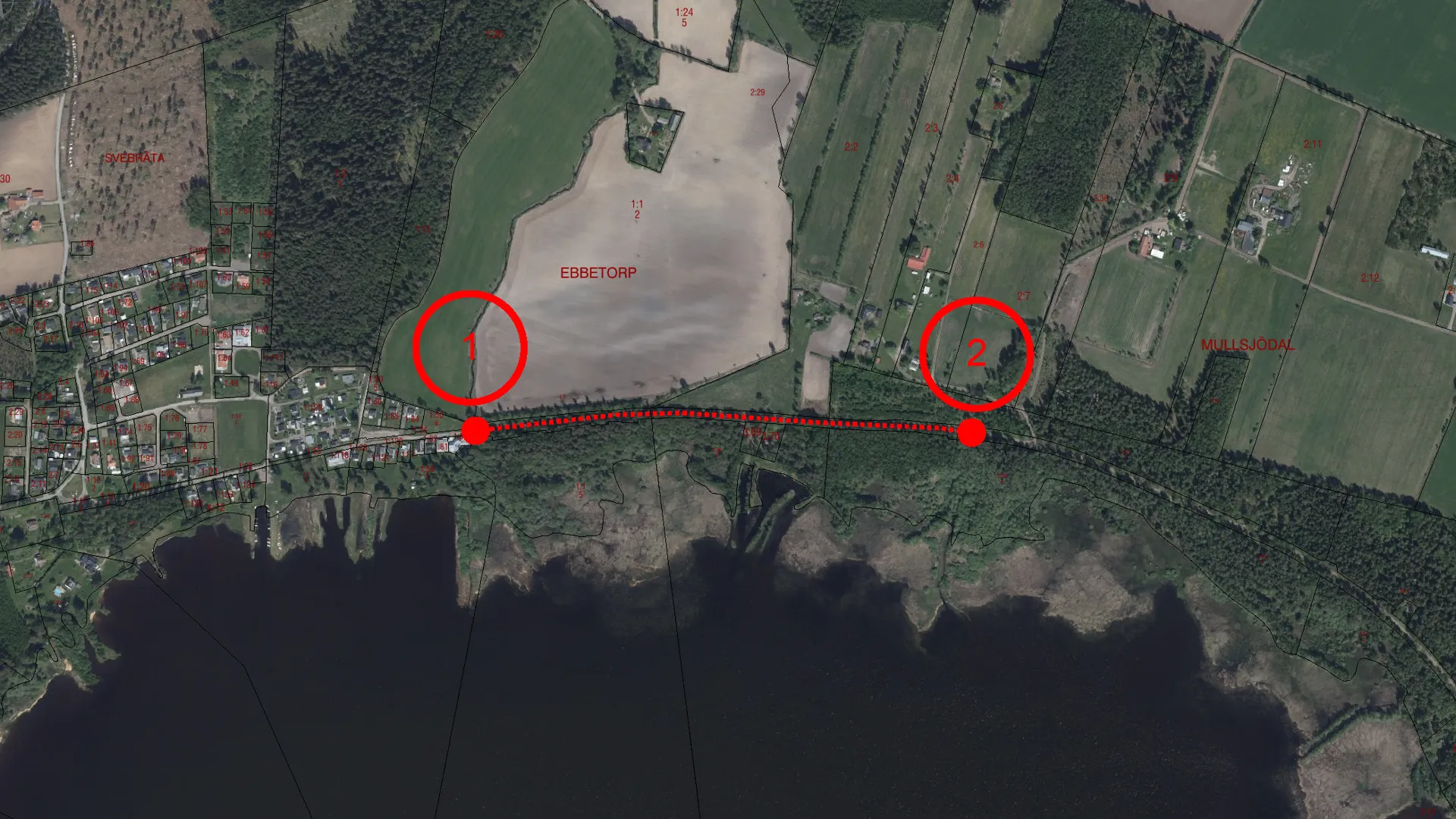 Karta som pekar ut broarna som ska renoveras på banvallen.