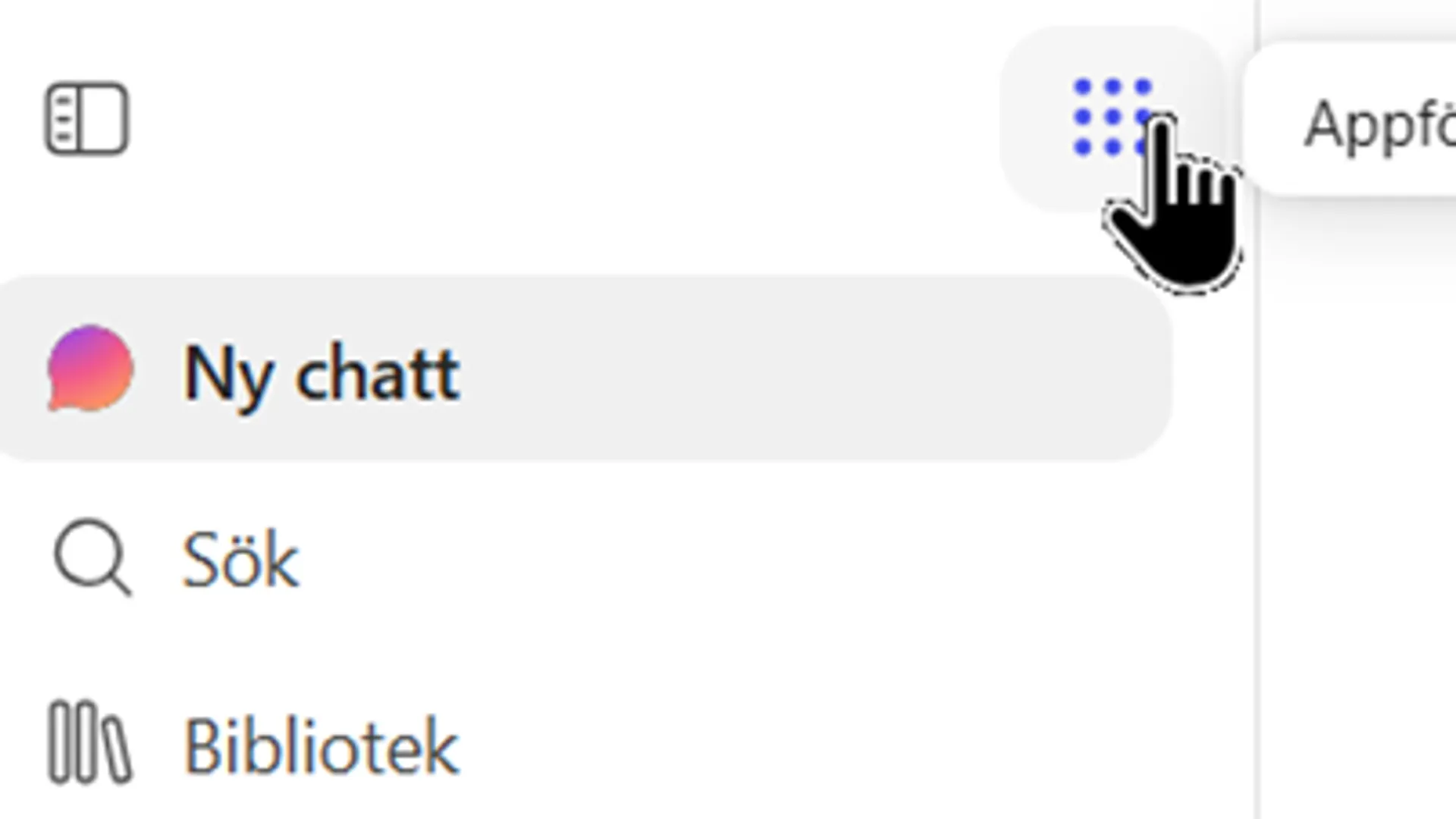 Klicka på ikonen för appfönstret