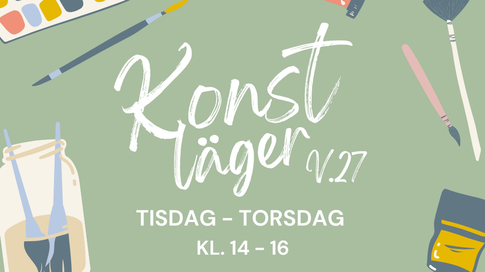 Affisch för konstläger vecka 27 anordnat av Ung i Hjo.